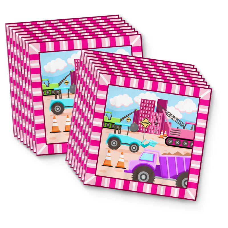 Construction Trucks Girl Birthday Party Tableware Kit For 16 Guests - BirthdayGalore.com