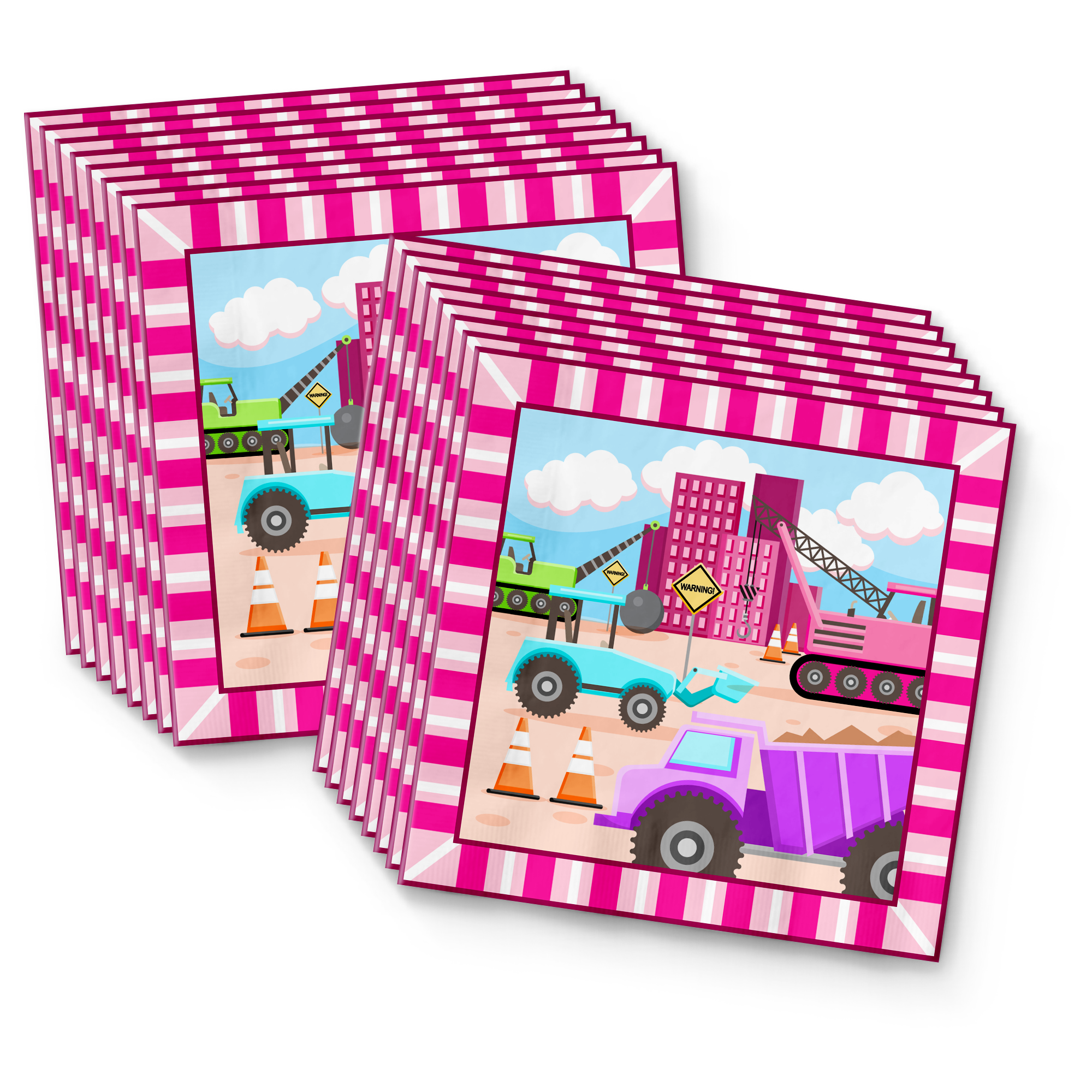 Construction Trucks Girl Birthday Party Tableware Kit For 16 Guests - BirthdayGalore.com