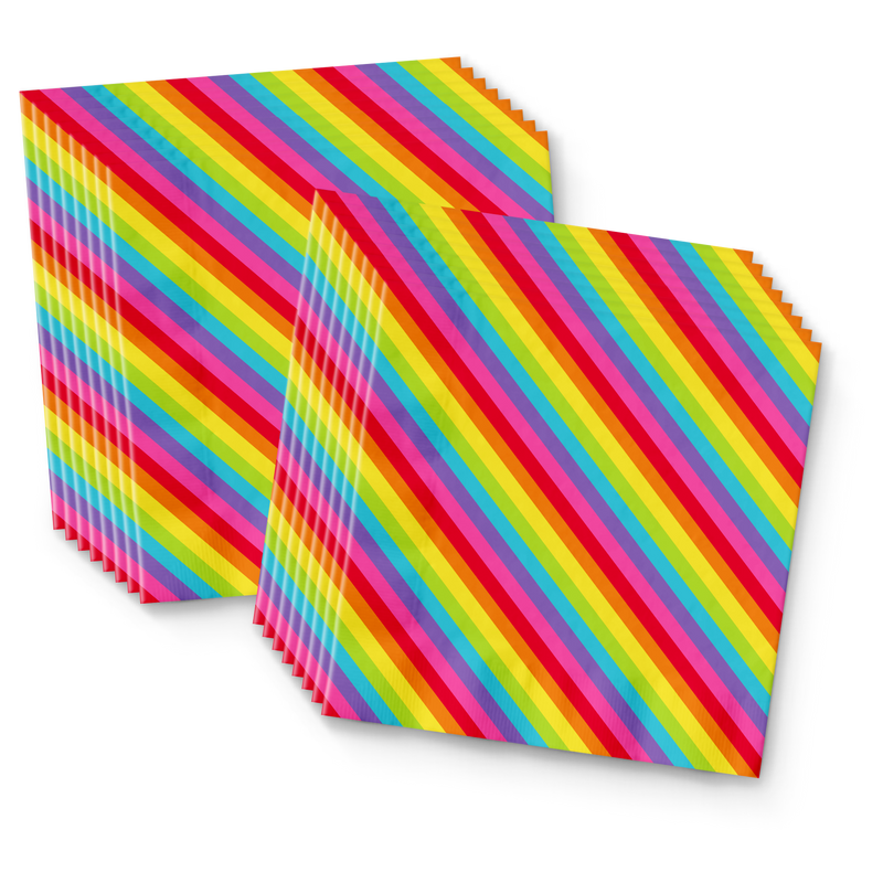 Rainbow Stripes Birthday Party Tableware Kit For 16 Guests - BirthdayGalore.com
