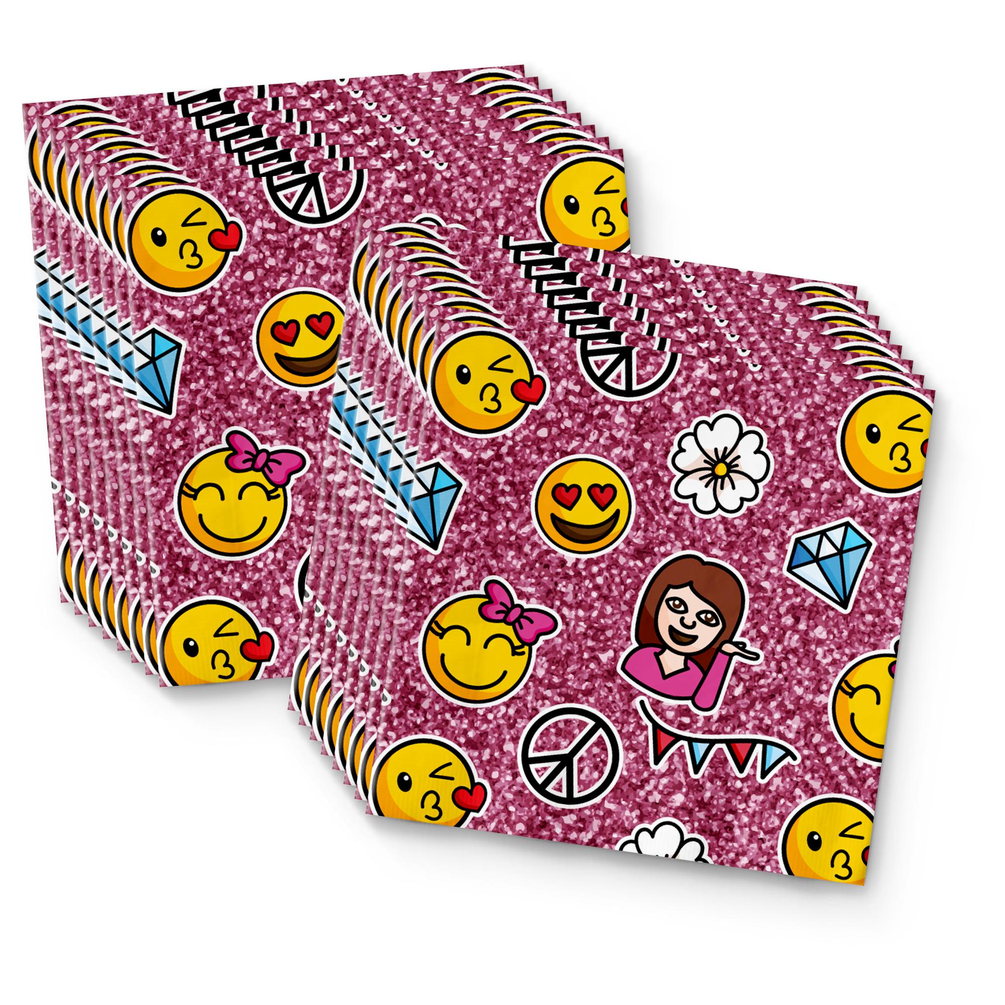 Girl Pink Glitter Emoji Birthday Party Tableware Kit For 16 Guests - BirthdayGalore.com