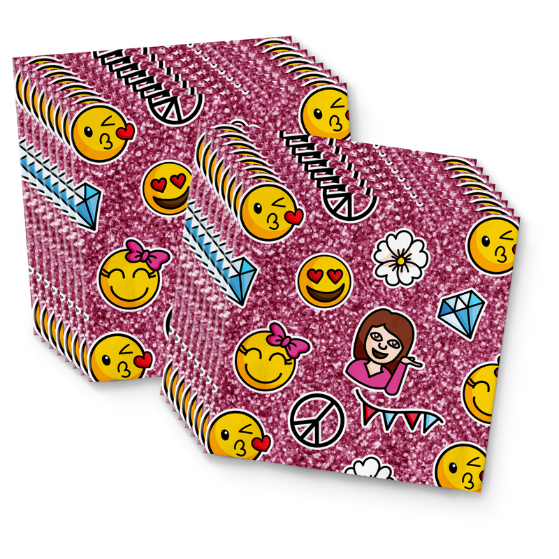Girl Pink Glitter Emoji Birthday Party Tableware Kit For 16 Guests - BirthdayGalore.com