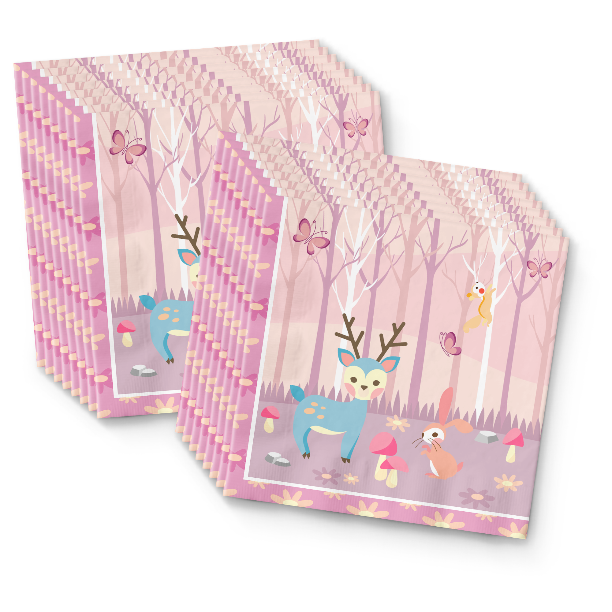 Girl Woodland Animals Birthday Party Tableware Kit For 16 Guests - BirthdayGalore.com