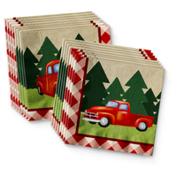 Red Vintage Pickup Truck Birthday Party Tableware Kit For 16 Guests