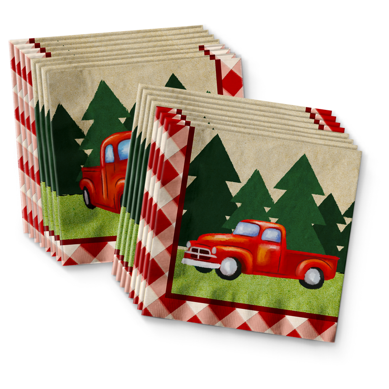 Red Vintage Pickup Truck Birthday Party Tableware Kit For 16 Guests