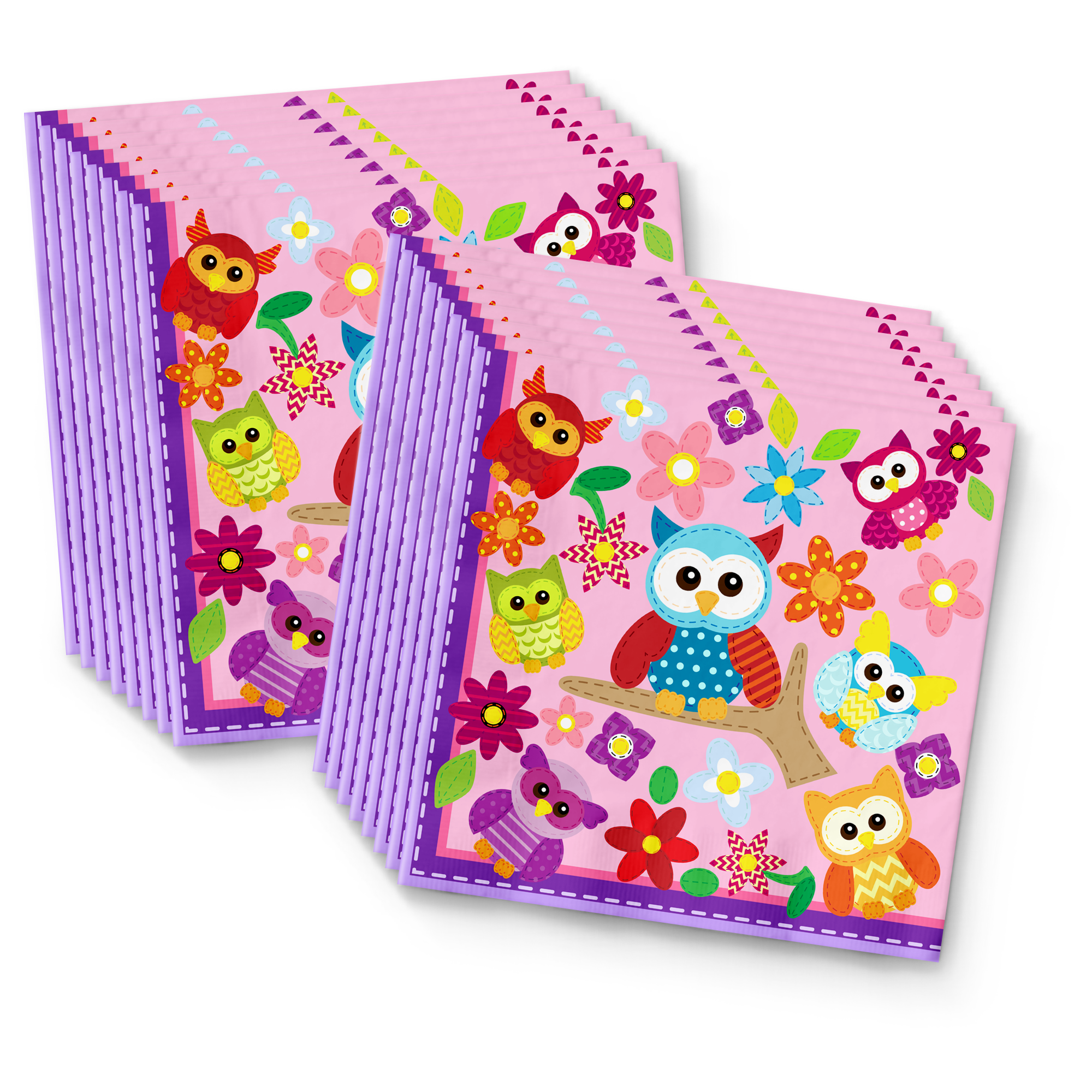 Patchwork Owl Birthday Party Tableware Kit For 16 Guests - BirthdayGalore.com