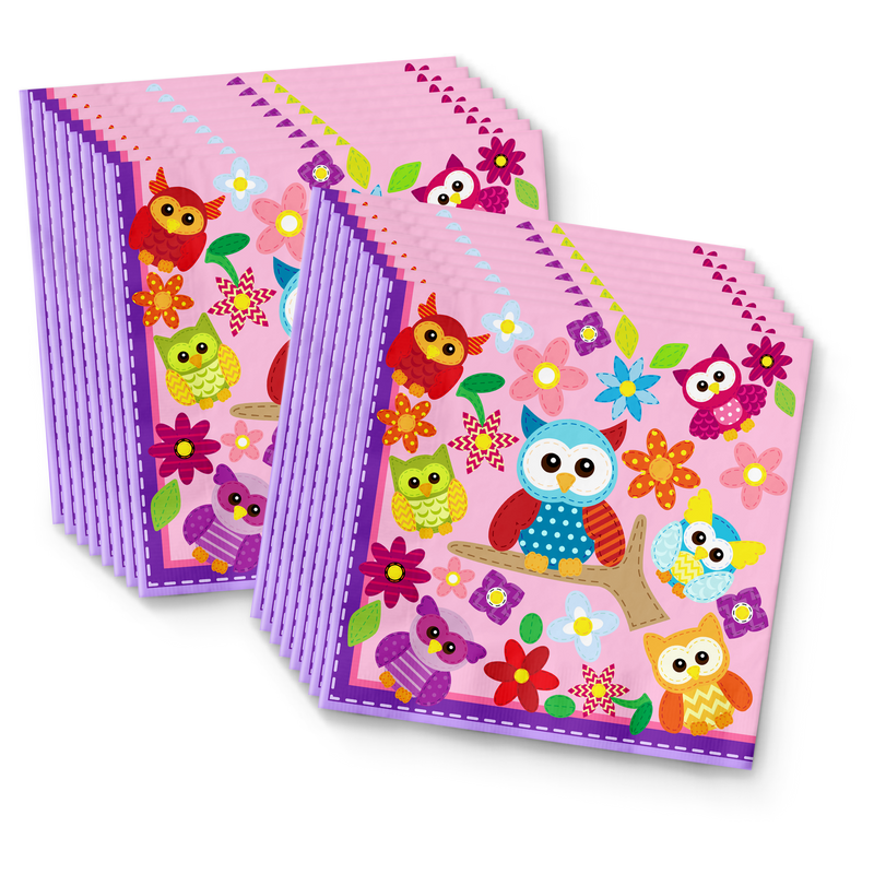Patchwork Owl Birthday Party Tableware Kit For 16 Guests - BirthdayGalore.com