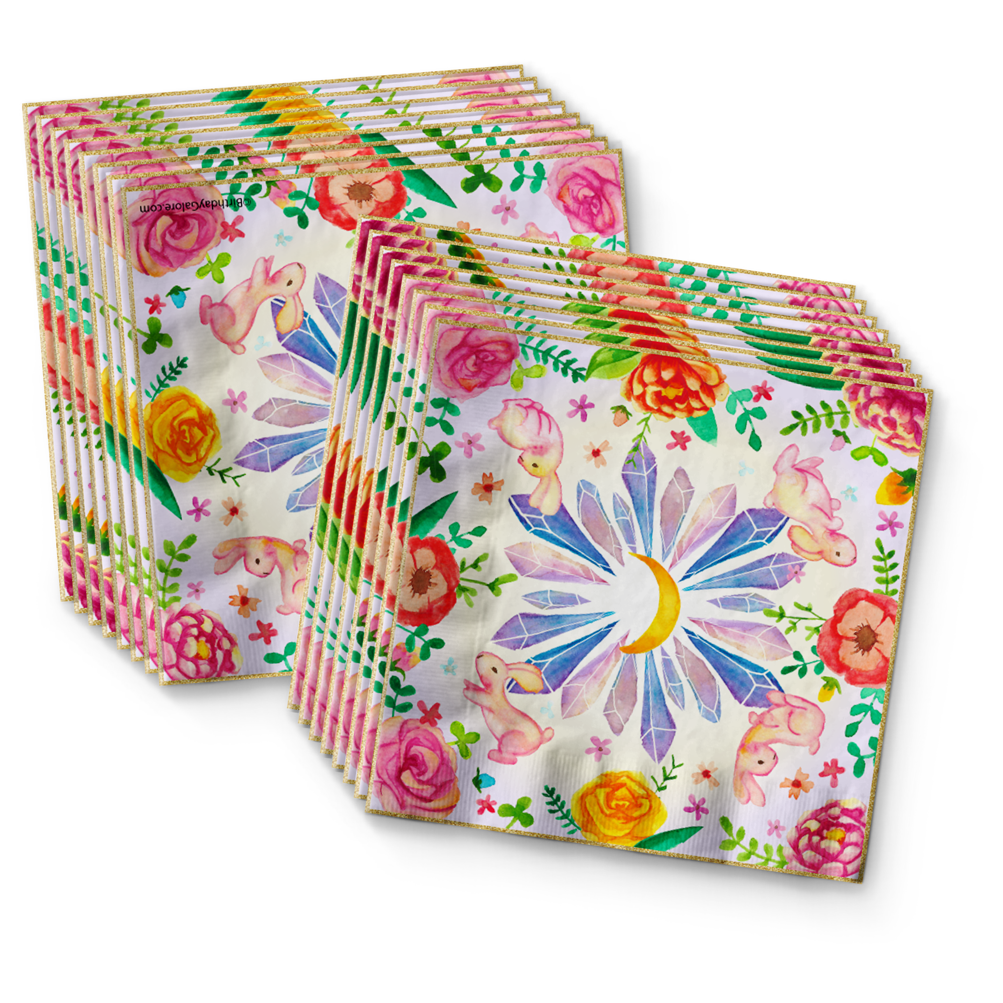 Floral Bunny Rabbit Birthday Party Tableware Kit For 16 Guests