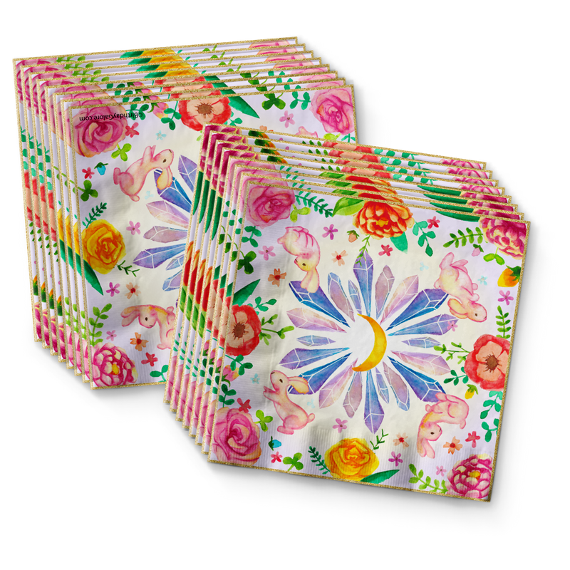 Floral Bunny Rabbit Birthday Party Tableware Kit For 16 Guests