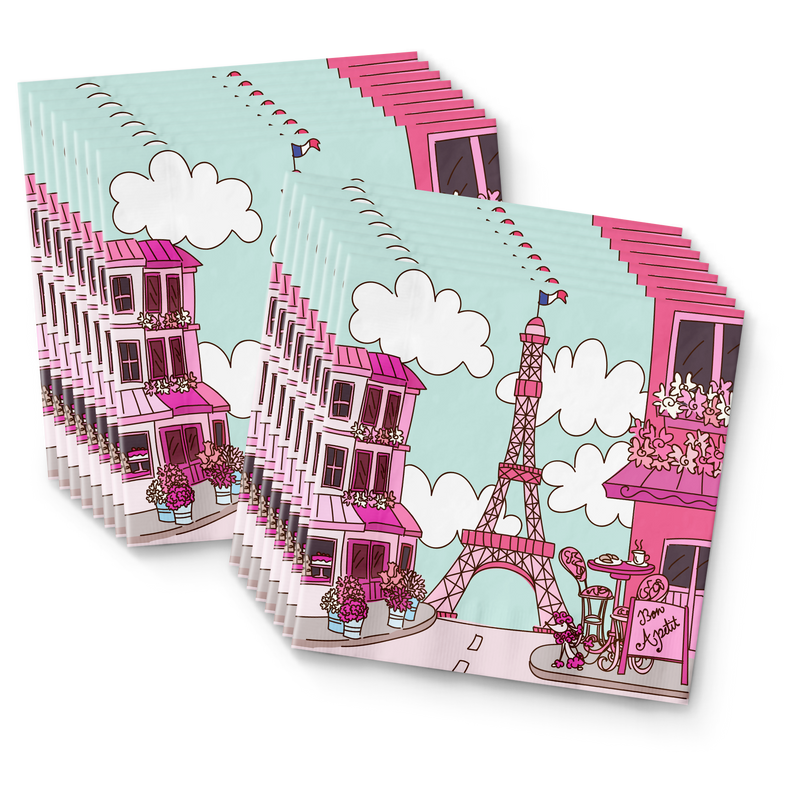 Pink Paris Birthday Party Tableware Kit For 16 Guests - BirthdayGalore.com