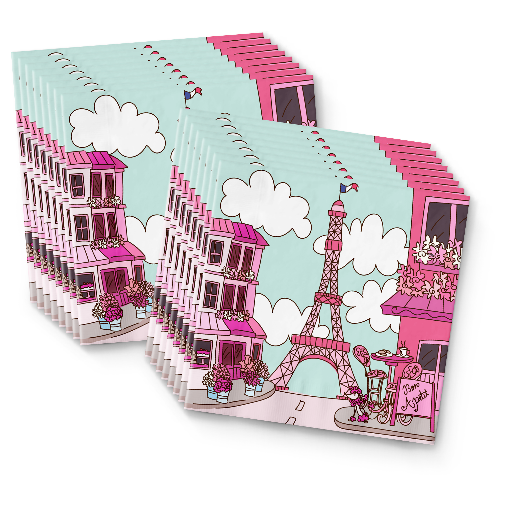 Pink Paris Birthday Party Tableware Kit For 16 Guests - BirthdayGalore.com