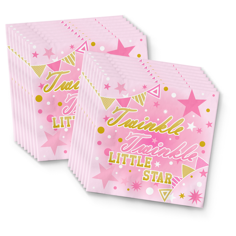 Pink Girl Twinkle Little Star Birthday Party Tableware Kit For 16 Guests - BirthdayGalore.com