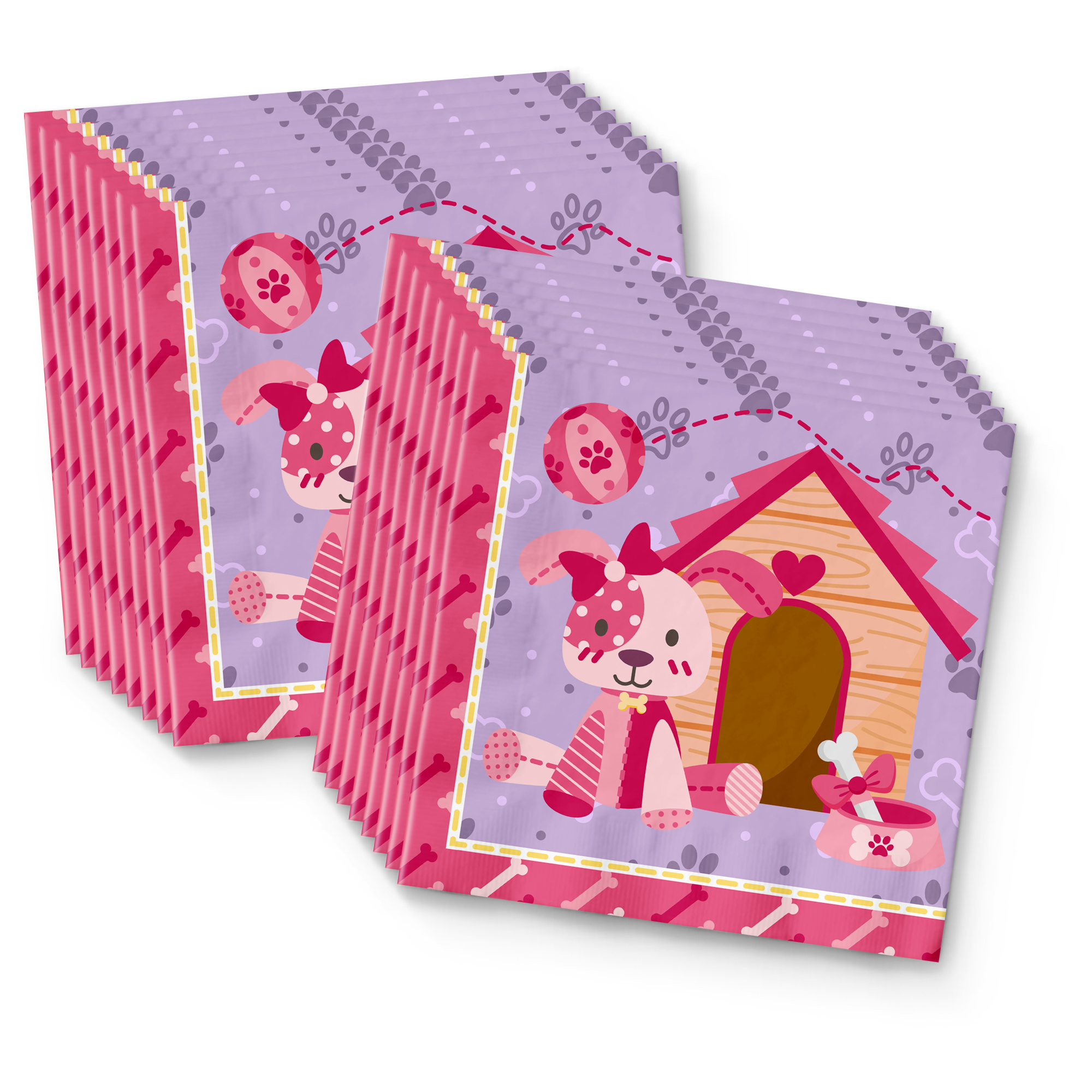 Pink Girl Puppy Dog Birthday Party Tableware Kit For 16 Guests - BirthdayGalore.com