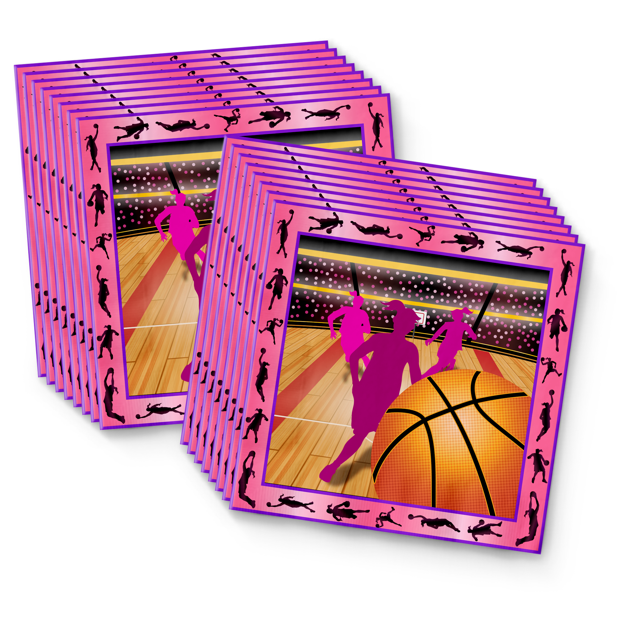 Pink Girl Basketball Birthday Party Tableware Kit For 16 Guests - BirthdayGalore.com