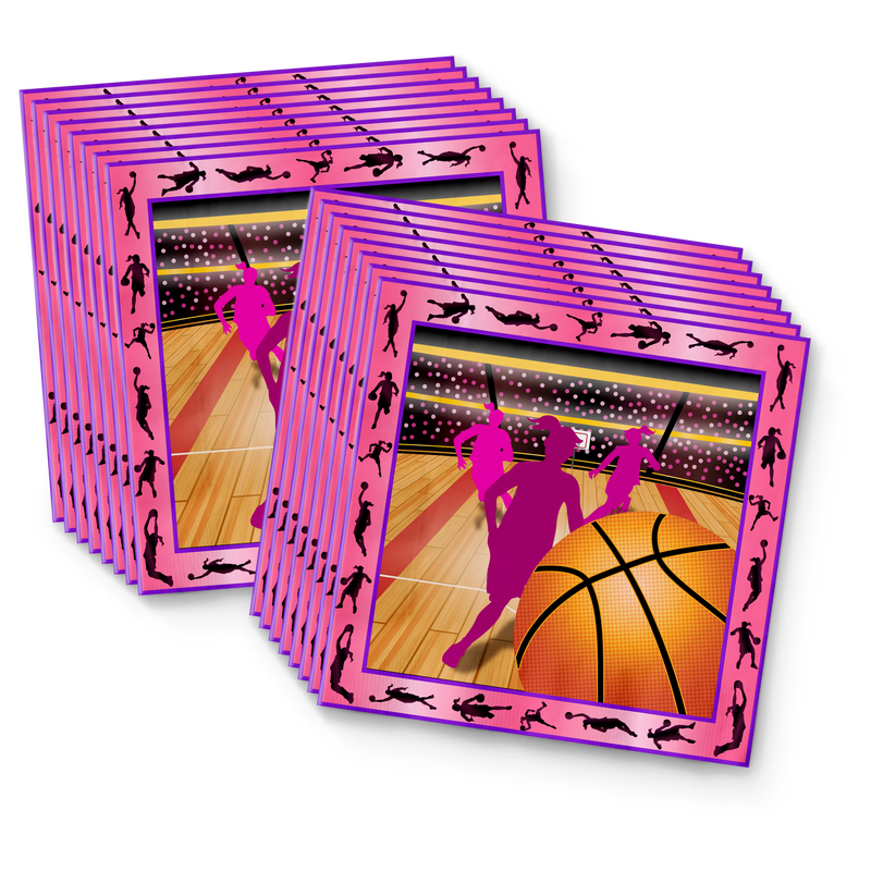 Pink Girl Basketball Birthday Party Tableware Kit For 16 Guests - BirthdayGalore.com