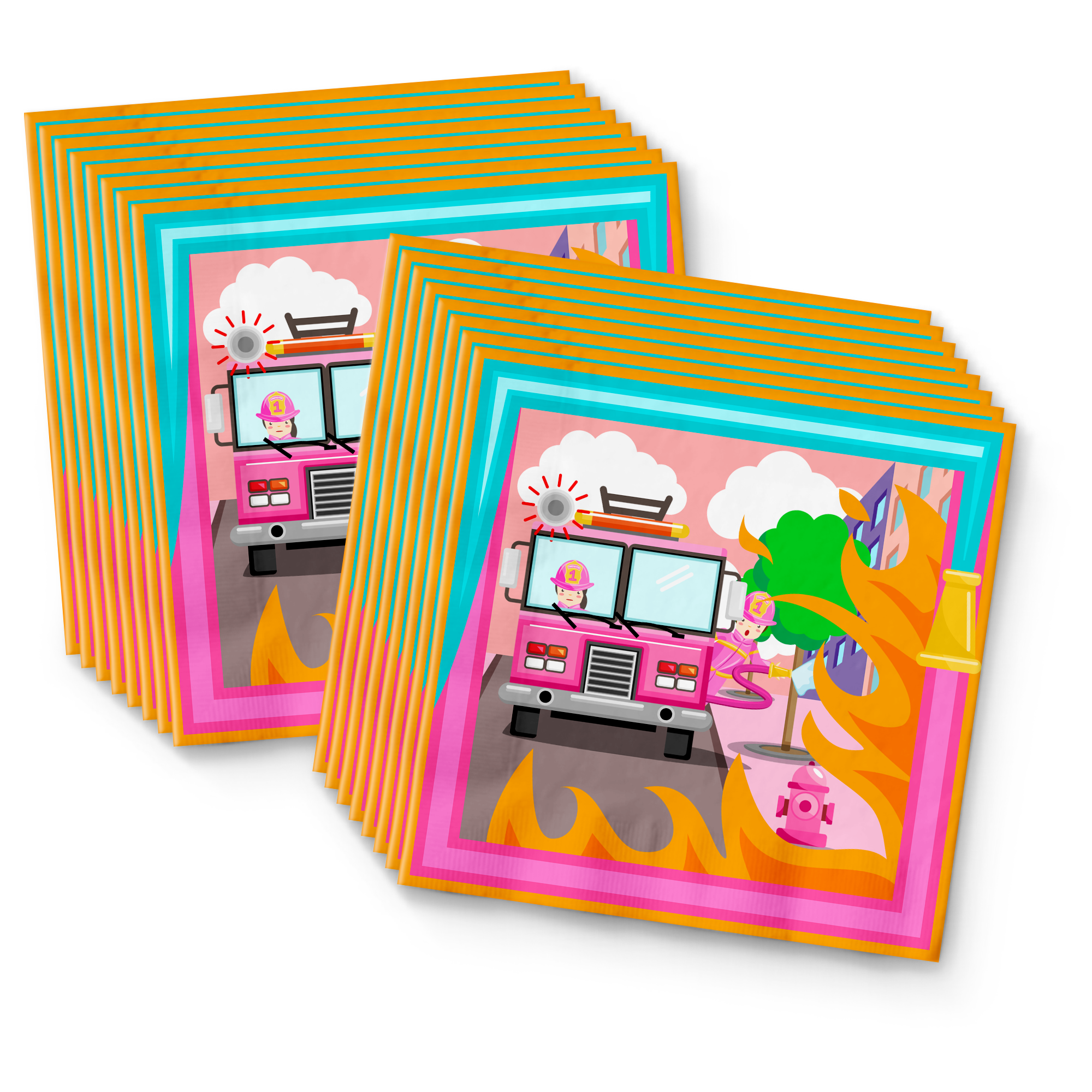 Fire Truck Girl Birthday Party Tableware Kit For 16 Guests - BirthdayGalore.com