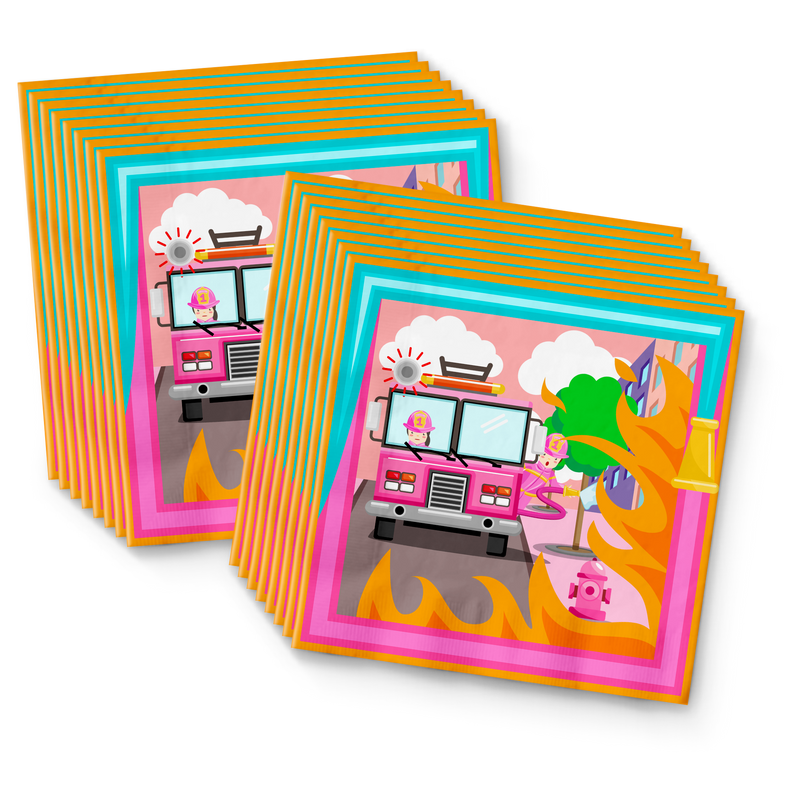 Fire Truck Girl Birthday Party Tableware Kit For 16 Guests - BirthdayGalore.com