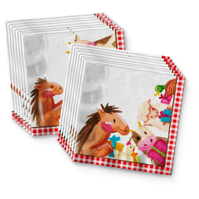 Barnyard Farm Animals Vintage Birthday Party Tableware Kit For 16 Guests