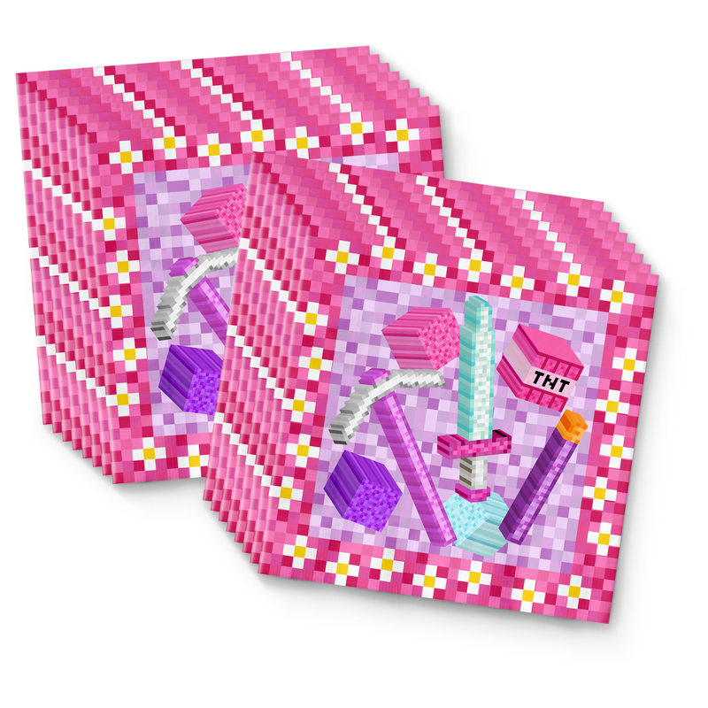 Girl Mining Pixel Birthday Party Tableware Kit For 16 Guests - BirthdayGalore.com