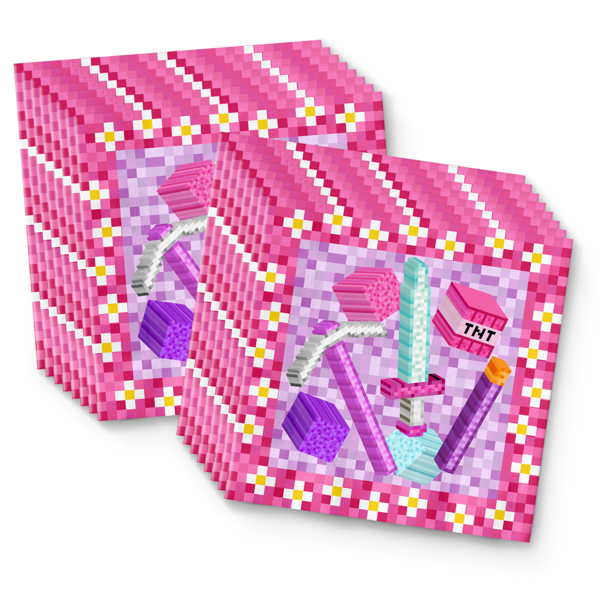 Girl Mining Pixel Birthday Party Tableware Kit For 16 Guests - BirthdayGalore.com