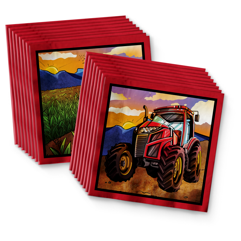 Red Tractor Birthday Party Tableware Kit For 16 Guests
