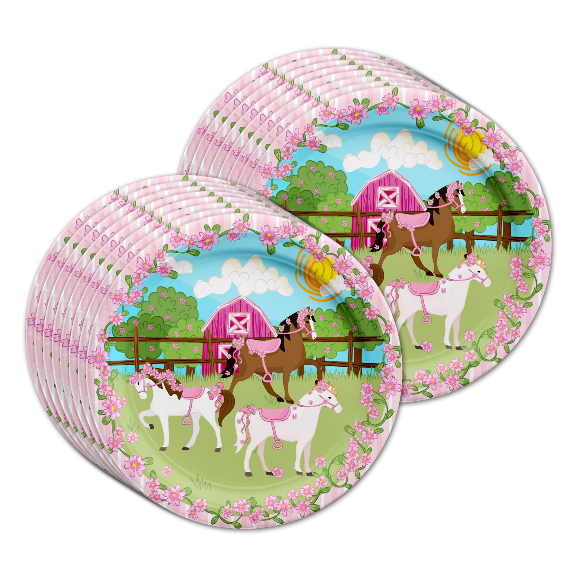 Lovely Pink Horse Birthday Party Tableware Kit For 16 Guests - BirthdayGalore.com
