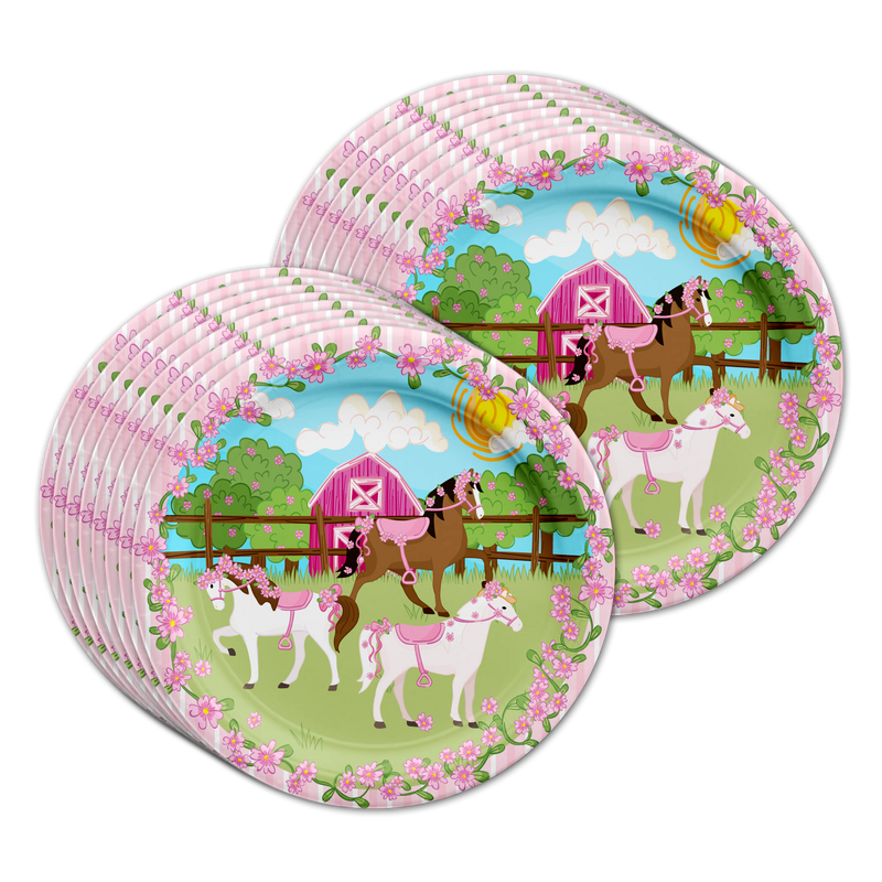 Lovely Pink Horse Birthday Party Tableware Kit For 16 Guests - BirthdayGalore.com