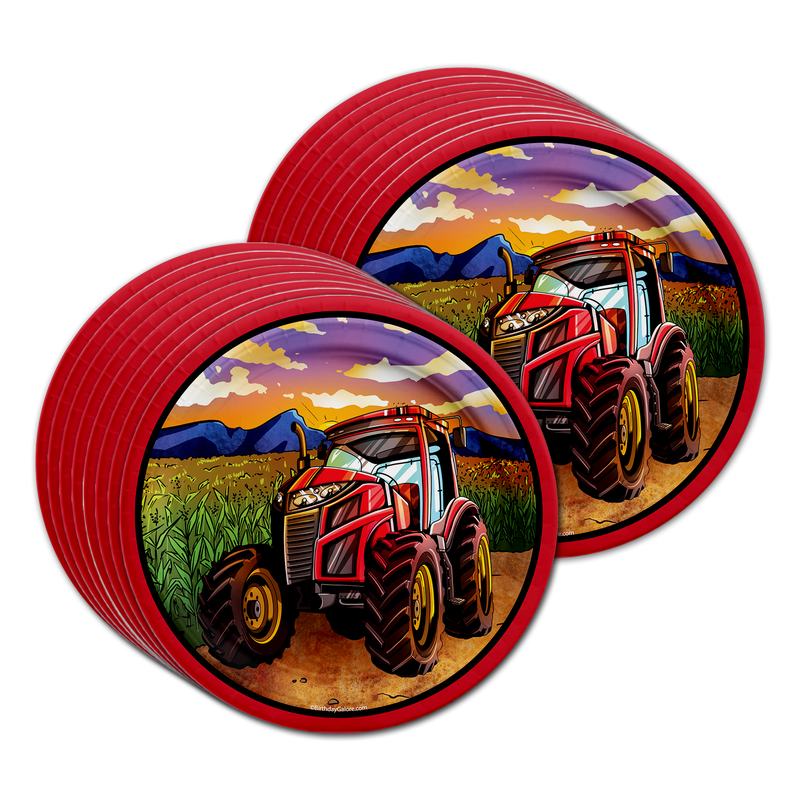 Red Tractor Birthday Party Tableware Kit For 16 Guests