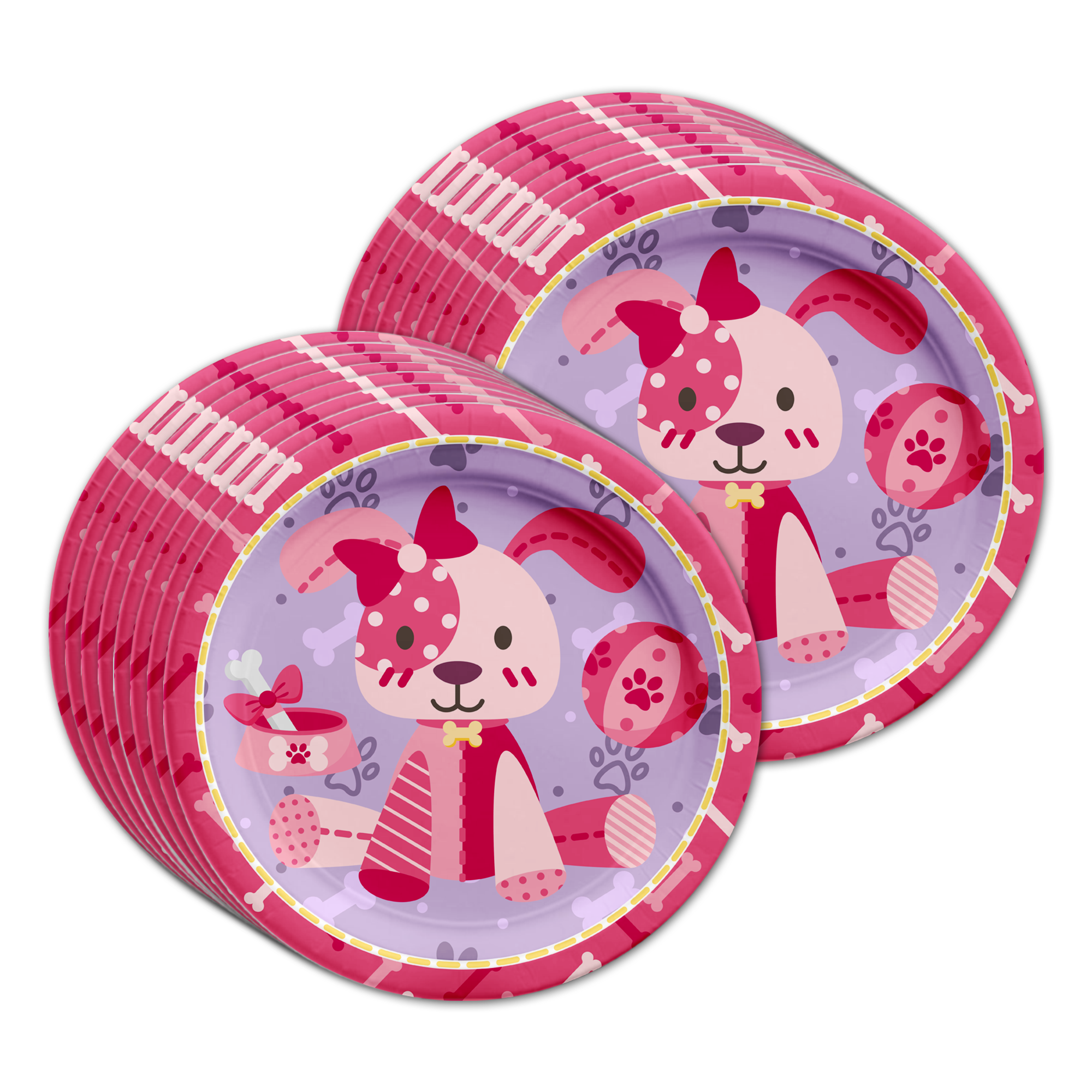 Pink Girl Puppy Dog Birthday Party Tableware Kit For 16 Guests - BirthdayGalore.com