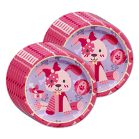 Pink Girl Puppy Dog Birthday Party Tableware Kit For 16 Guests - BirthdayGalore.com