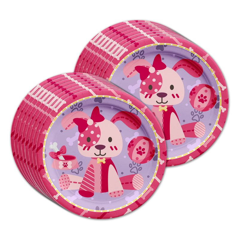 Pink Girl Puppy Dog Birthday Party Tableware Kit For 16 Guests - BirthdayGalore.com