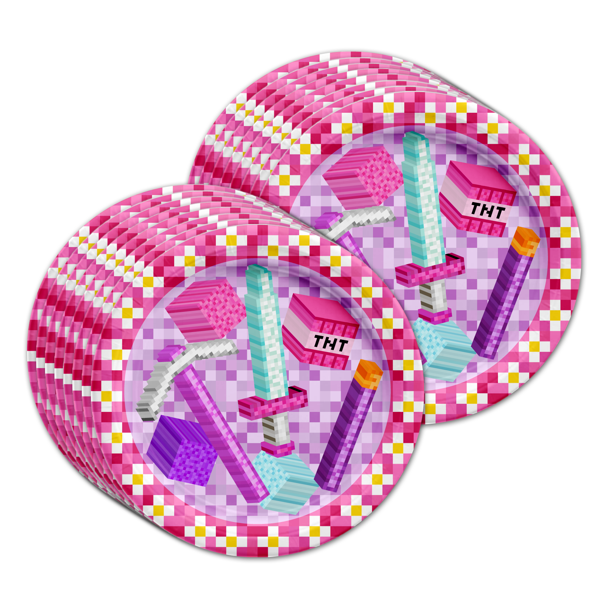 Girl Mining Pixel Birthday Party Tableware Kit For 16 Guests - BirthdayGalore.com