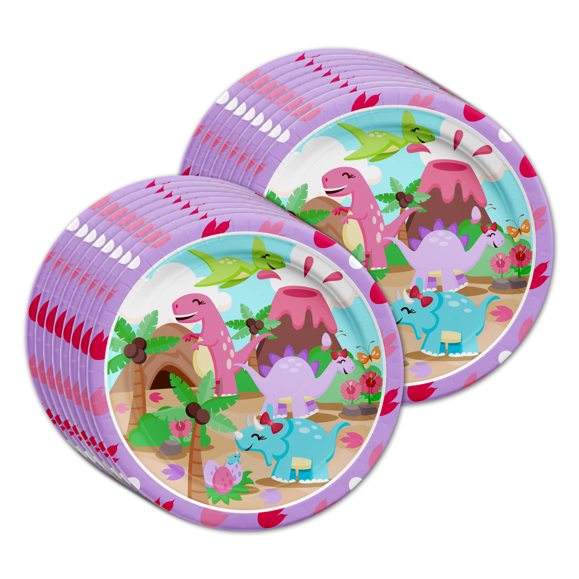 Pink Little Dino Birthday Party Supplies Small 7" Plates 100pcs Value Pack