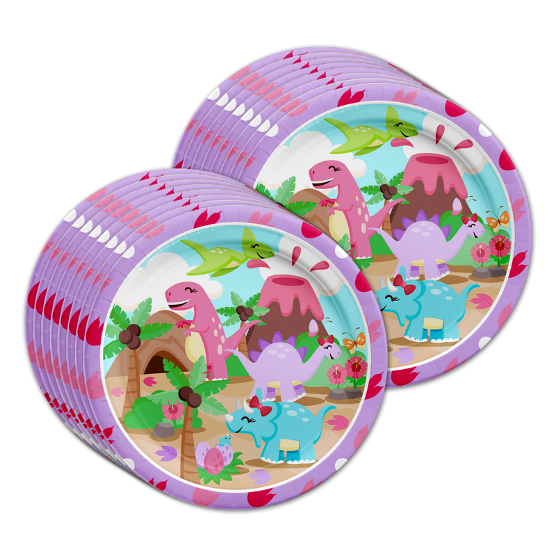 Pink Little Dino Birthday Party Supplies Small 7" Plates 100pcs Value Pack