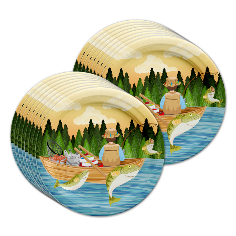 Gone Fishing Party Birthday Party Tableware Kit For 16 Guests - BirthdayGalore.com