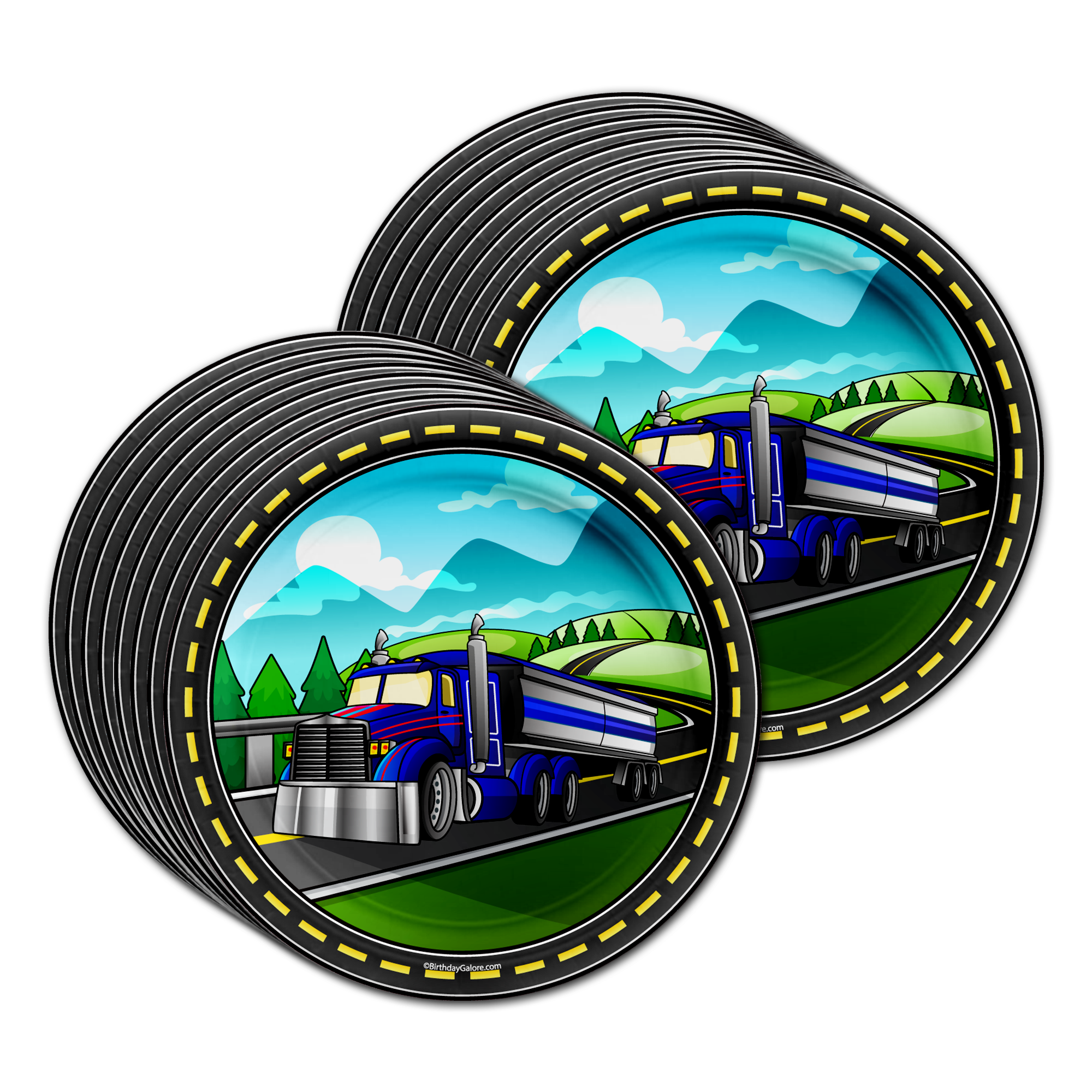 Tractor Trailer Birthday Party Tableware Kit For 16 Guests