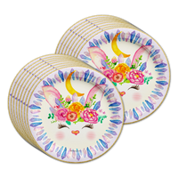 Floral Bunny Rabbit Birthday Party Tableware Kit For 16 Guests
