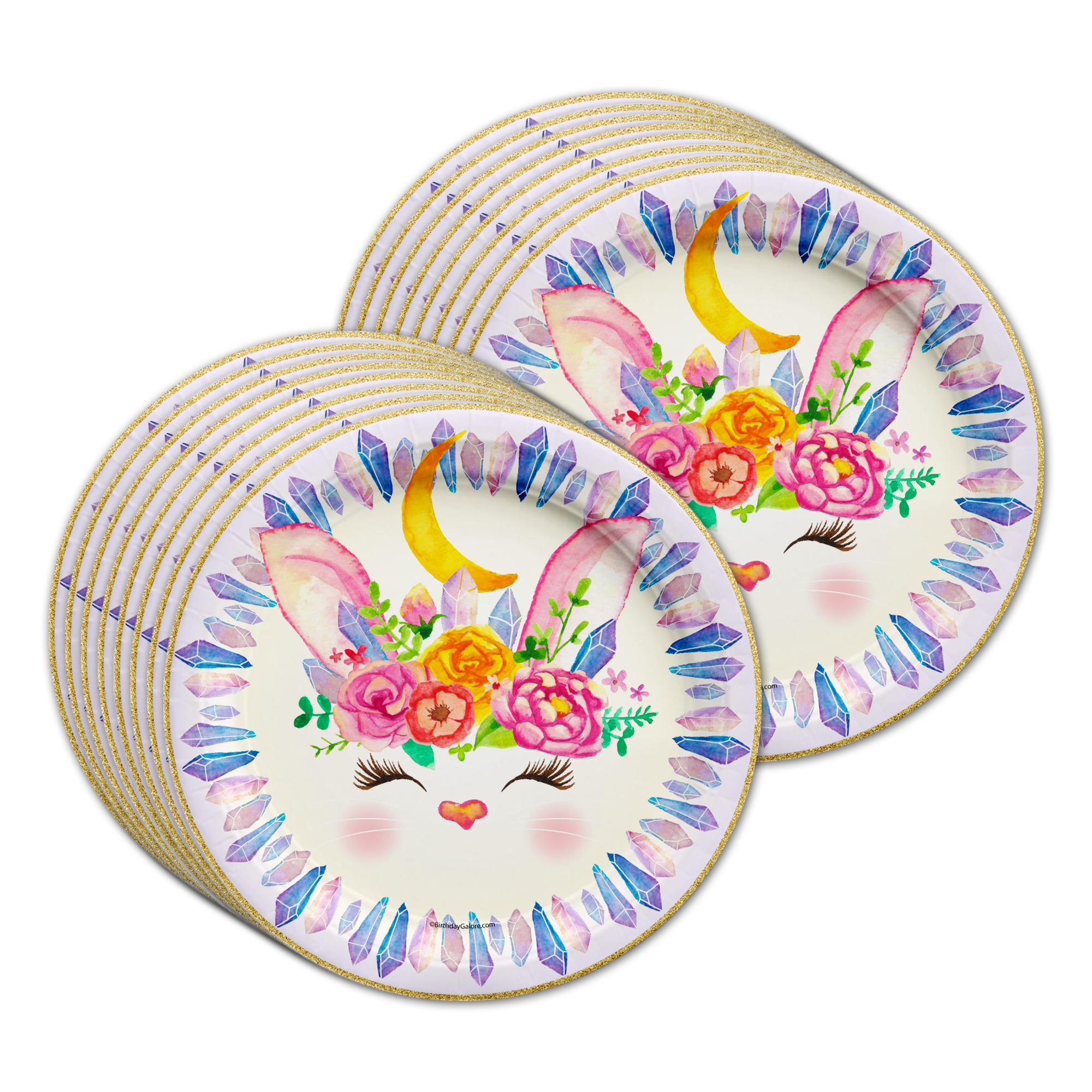 Floral Bunny Rabbit Birthday Party Tableware Kit For 16 Guests