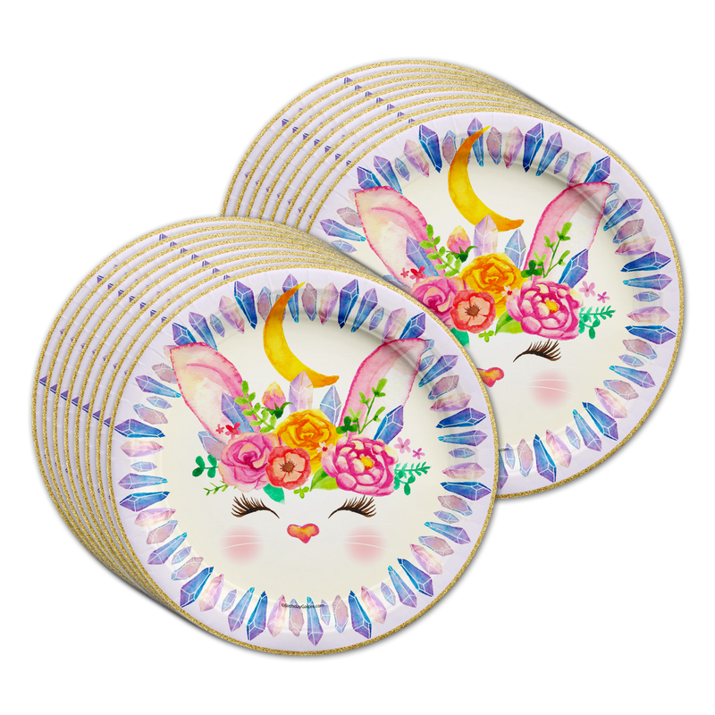 Floral Bunny Rabbit Birthday Party Tableware Kit For 16 Guests