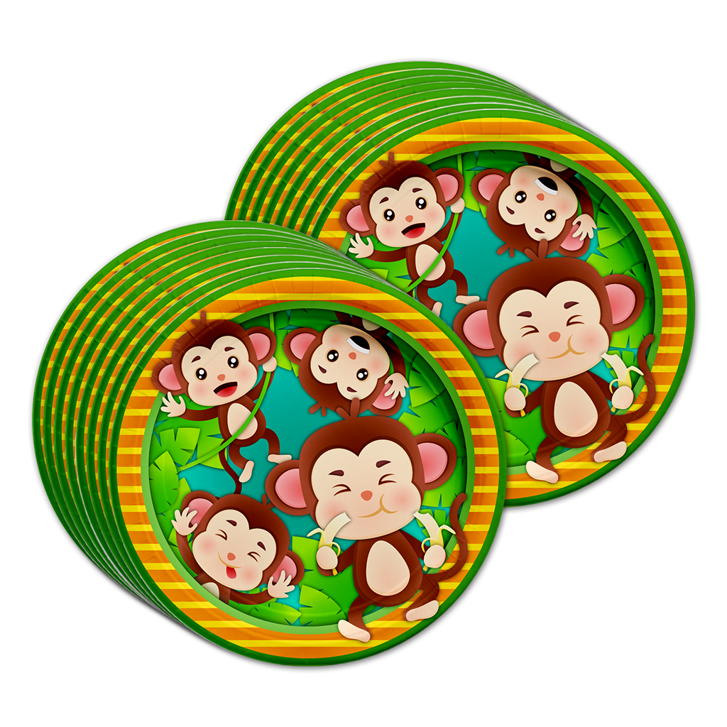 Monkey Birthday Party Tableware Kit For 16 Guests - BirthdayGalore.com