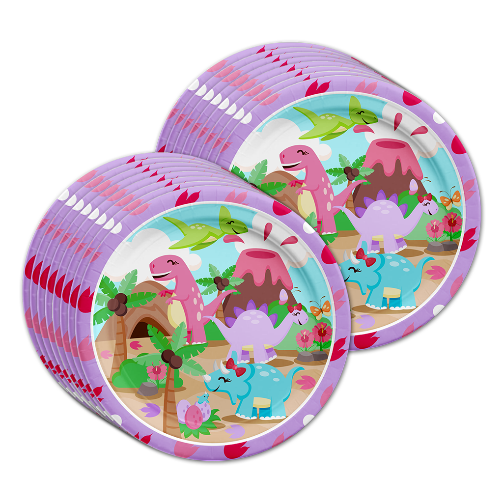 Tina the One-Horned Triceratops Birthday Party Tableware Kit For 16 Guests - BirthdayGalore.com