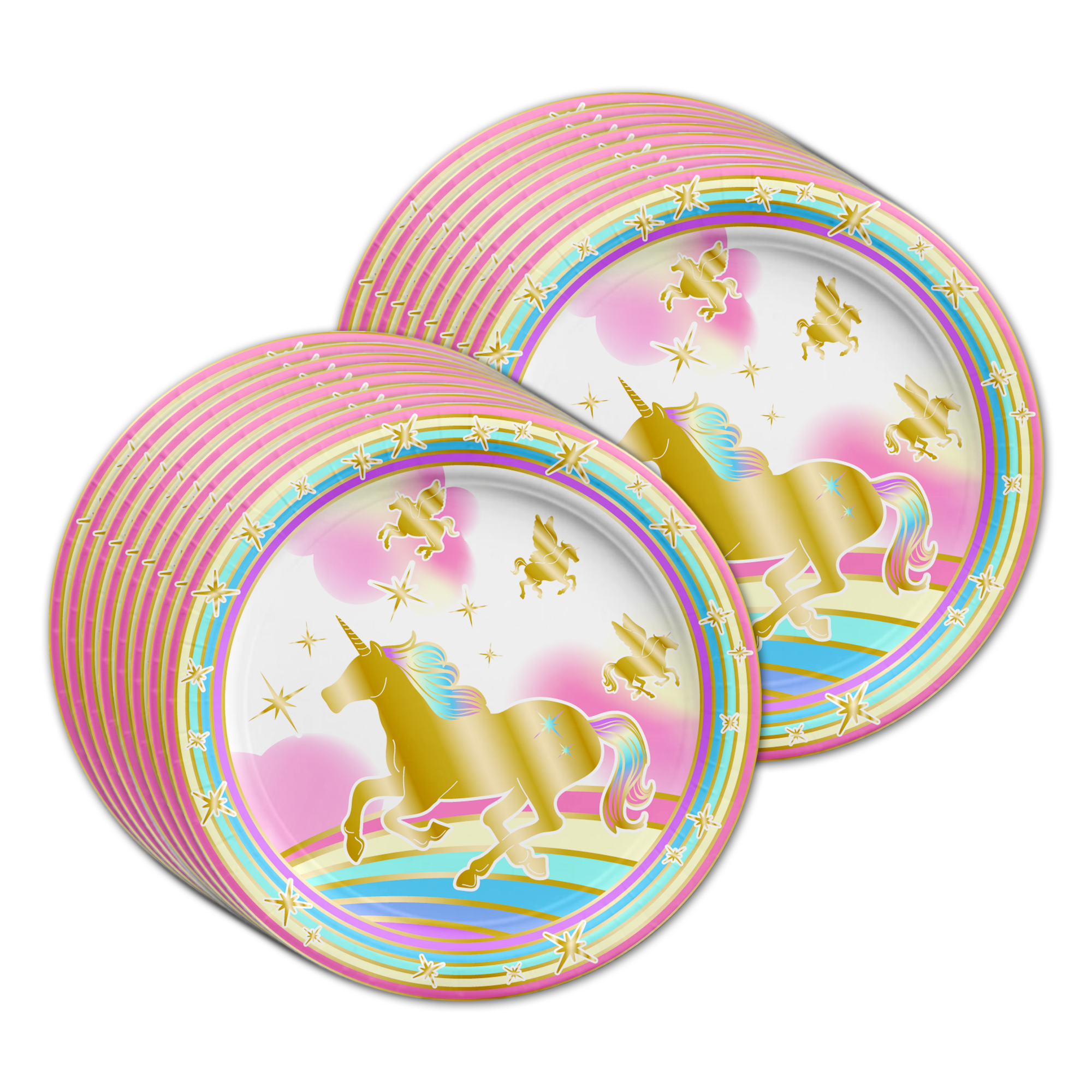 Unicorn Gold Birthday Party Tableware Kit For 16 Guests - BirthdayGalore.com