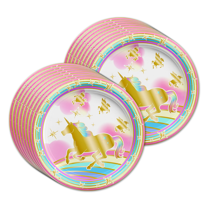 Unicorn Gold Birthday Party Tableware Kit For 16 Guests - BirthdayGalore.com