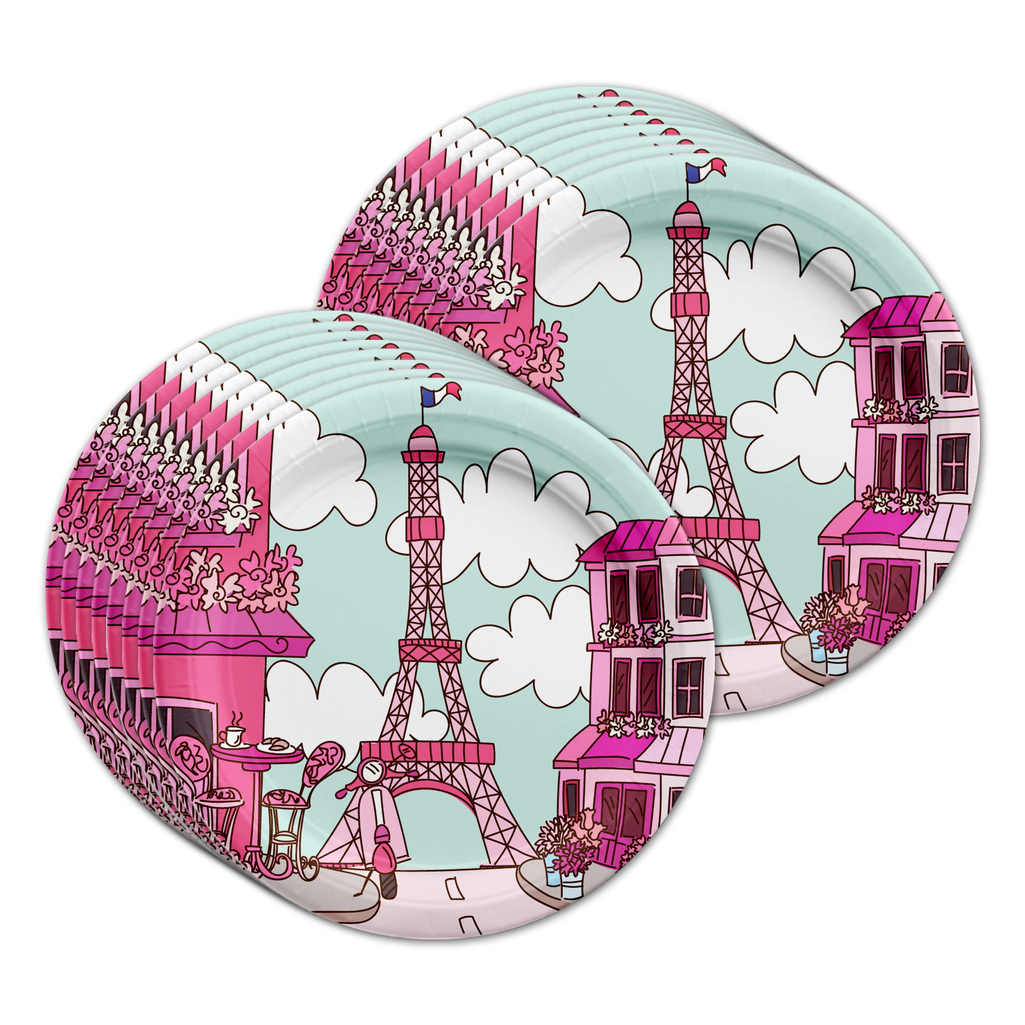 Pink Paris Birthday Party Tableware Kit For 16 Guests - BirthdayGalore.com