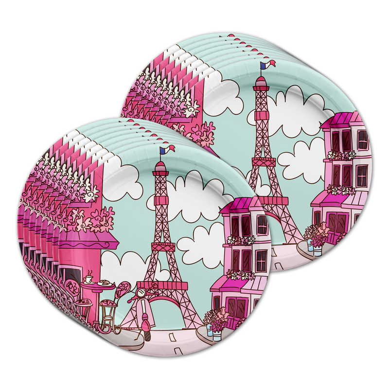 Pink Paris Birthday Party Tableware Kit For 16 Guests - BirthdayGalore.com
