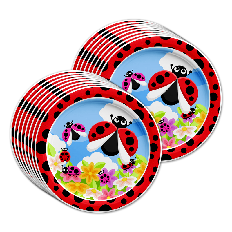Little Lady Bug Birthday Party Tableware Kit For 16 Guests - BirthdayGalore.com