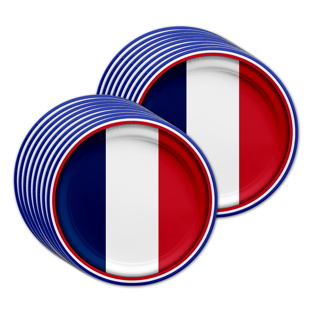 French Flag Birthday Party Tableware Kit For 16 Guests - BirthdayGalore.com