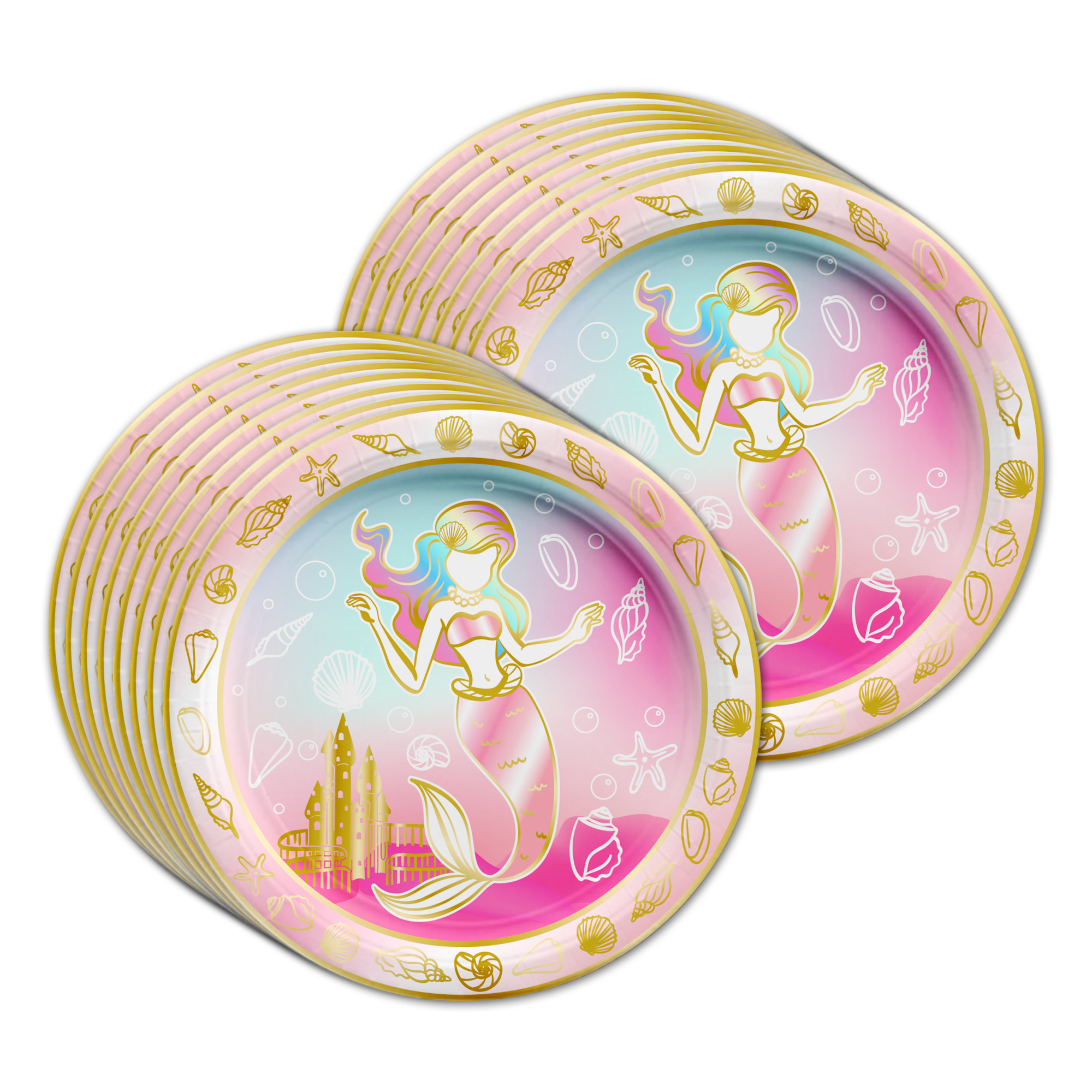 Mermaids Gold Birthday Party Tableware Kit For 16 Guests - BirthdayGalore.com