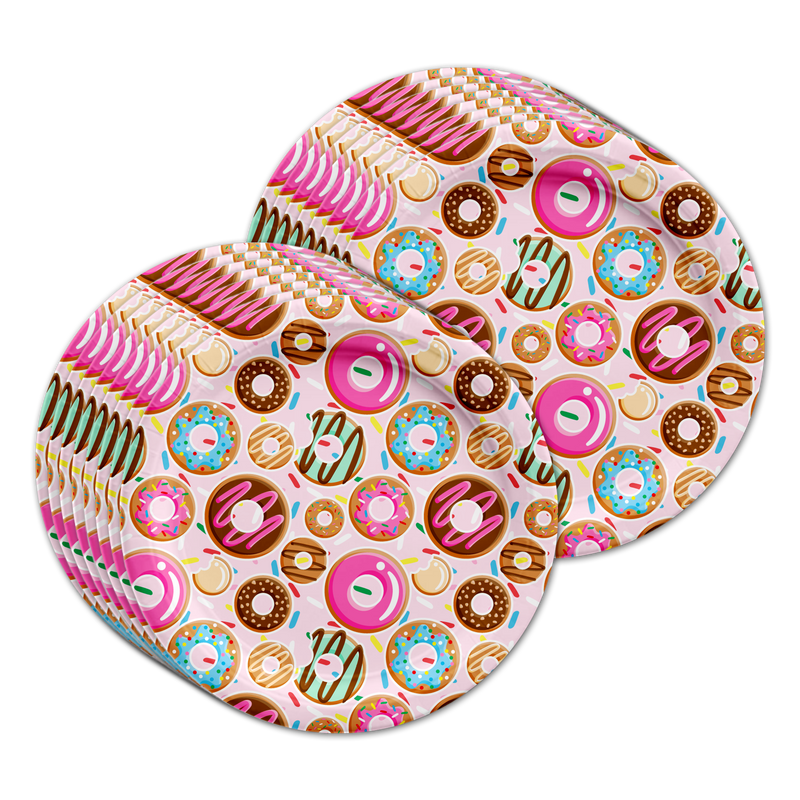 Donut Shoppe Birthday Party Tableware Kit For 16 Guests - BirthdayGalore.com