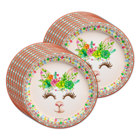Floral Llama Birthday Party Tableware Kit For 16 Guests