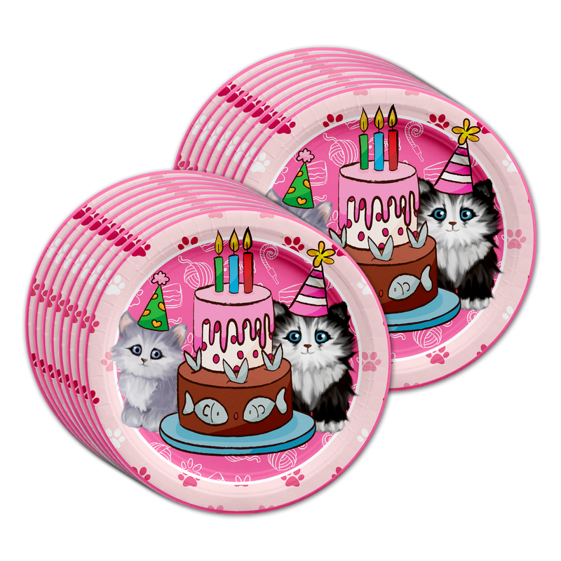 Kitty Cat Kitten Birthday Party Tableware Kit For 16 Guests - BirthdayGalore.com